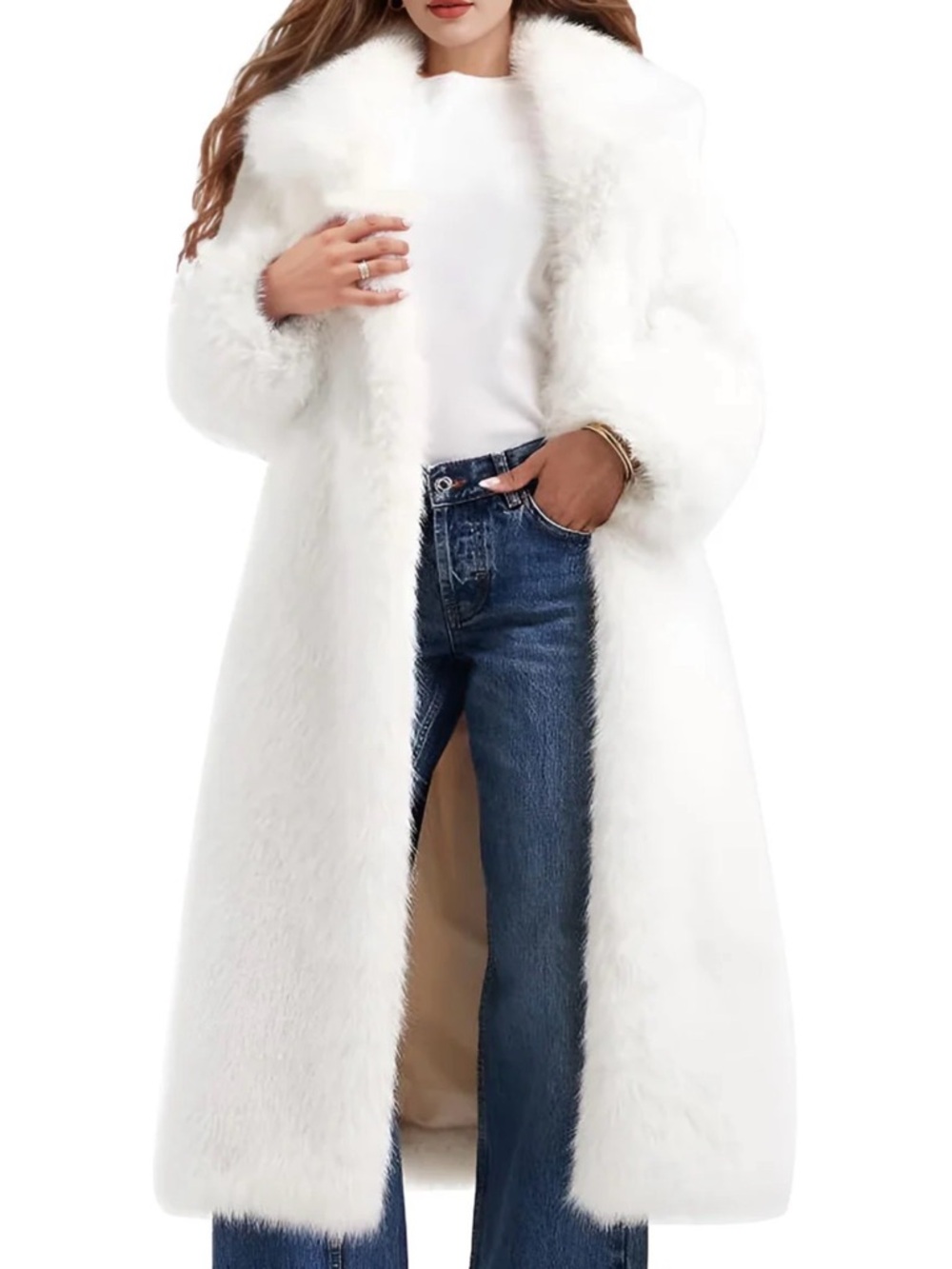 White Faux Fur Long Coat - Women's Luxury Winter Coat